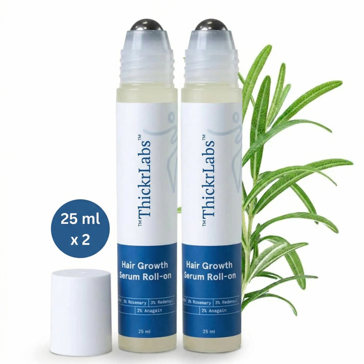 ThickrLabs Advanced Hair Density Roll-On Serum 25 ml | 5% Saw Palmetto, 3% Rosemary, 1% Caffeine Herbasome & 3% Fenugreek | Scalp Serum for Reduced Hair Fall | Men & Women