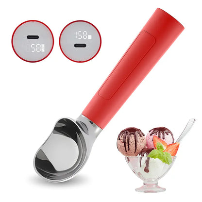FROSTJOY Heated Ice Cream Scoop Rechargeable Electric Scooper 2 Oz Stainless Steel LED Display IP67 Waterproof Durable for Hard Ice Cream