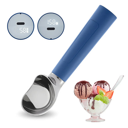 FROSTJOY Heated Ice Cream Scoop Rechargeable Electric Scooper 2 Oz Stainless Steel LED Display IP67 Waterproof Durable for Hard Ice Cream