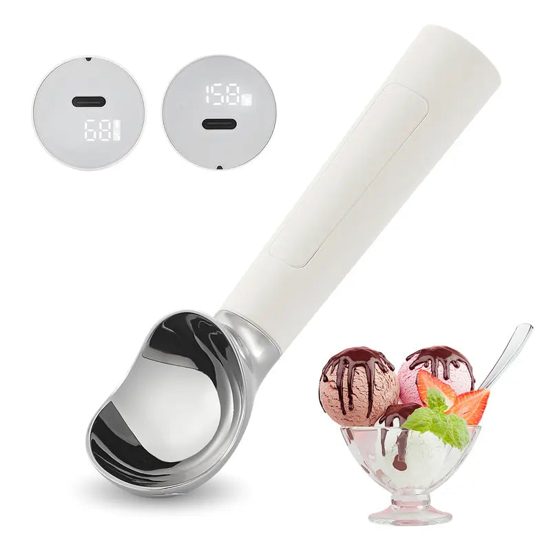 FROSTJOY Heated Ice Cream Scoop Rechargeable Electric Scooper 2 Oz Stainless Steel LED Display IP67 Waterproof Durable for Hard Ice Cream