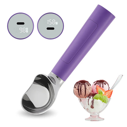FROSTJOY Heated Ice Cream Scoop Rechargeable Electric Scooper 2 Oz Stainless Steel LED Display IP67 Waterproof Durable for Hard Ice Cream