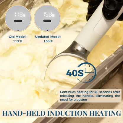 FROSTJOY Heated Ice Cream Scoop Rechargeable Electric Scooper 2 Oz Stainless Steel LED Display IP67 Waterproof Durable for Hard Ice Cream