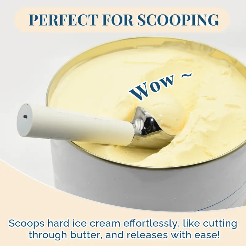 FROSTJOY Heated Ice Cream Scoop Rechargeable Electric Scooper 2 Oz Stainless Steel LED Display IP67 Waterproof Durable for Hard Ice Cream