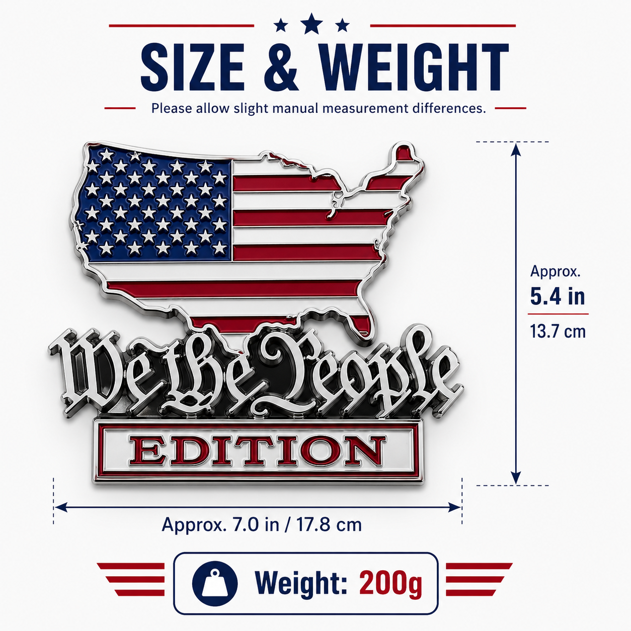 We The People Edition Chrome Auto Emblem-Patriotic 3D Metal Badge for Cars, Trucks, SUVs & Jeeps – Easy Peel-and-Stick Vehicle Upgrade