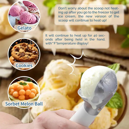 FROSTJOY Heated Ice Cream Scoop Rechargeable Electric Scooper 2 Oz Stainless Steel LED Display IP67 Waterproof Durable for Hard Ice Cream