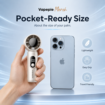 Pocket-ready mini fan size comparison with phone