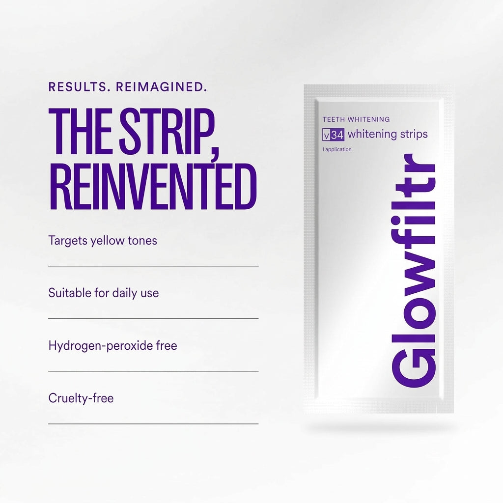 Glowfiltr V34 Whitening Strips, Teeth Whitening Strips, Tooth Stain Treatment, Combining Whitening and Colour Correction