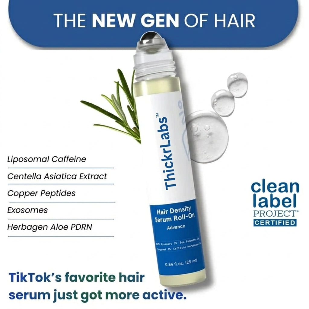 ThickrLabs Advanced Hair Density Roll-On Serum 25 ml | 5% Saw Palmetto, 3% Rosemary, 1% Caffeine Herbasome & 3% Fenugreek | Scalp Serum for Reduced Hair Fall | Men & Women