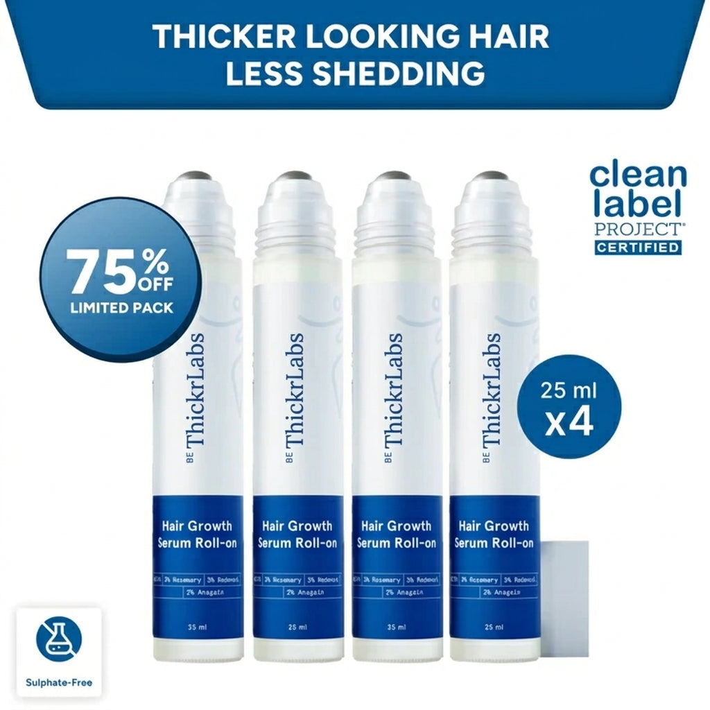 ThickrLabs Advanced Hair Density Roll-On Serum 25 ml | 5% Saw Palmetto, 3% Rosemary, 1% Caffeine Herbasome & 3% Fenugreek | Scalp Serum for Reduced Hair Fall | Men & Women