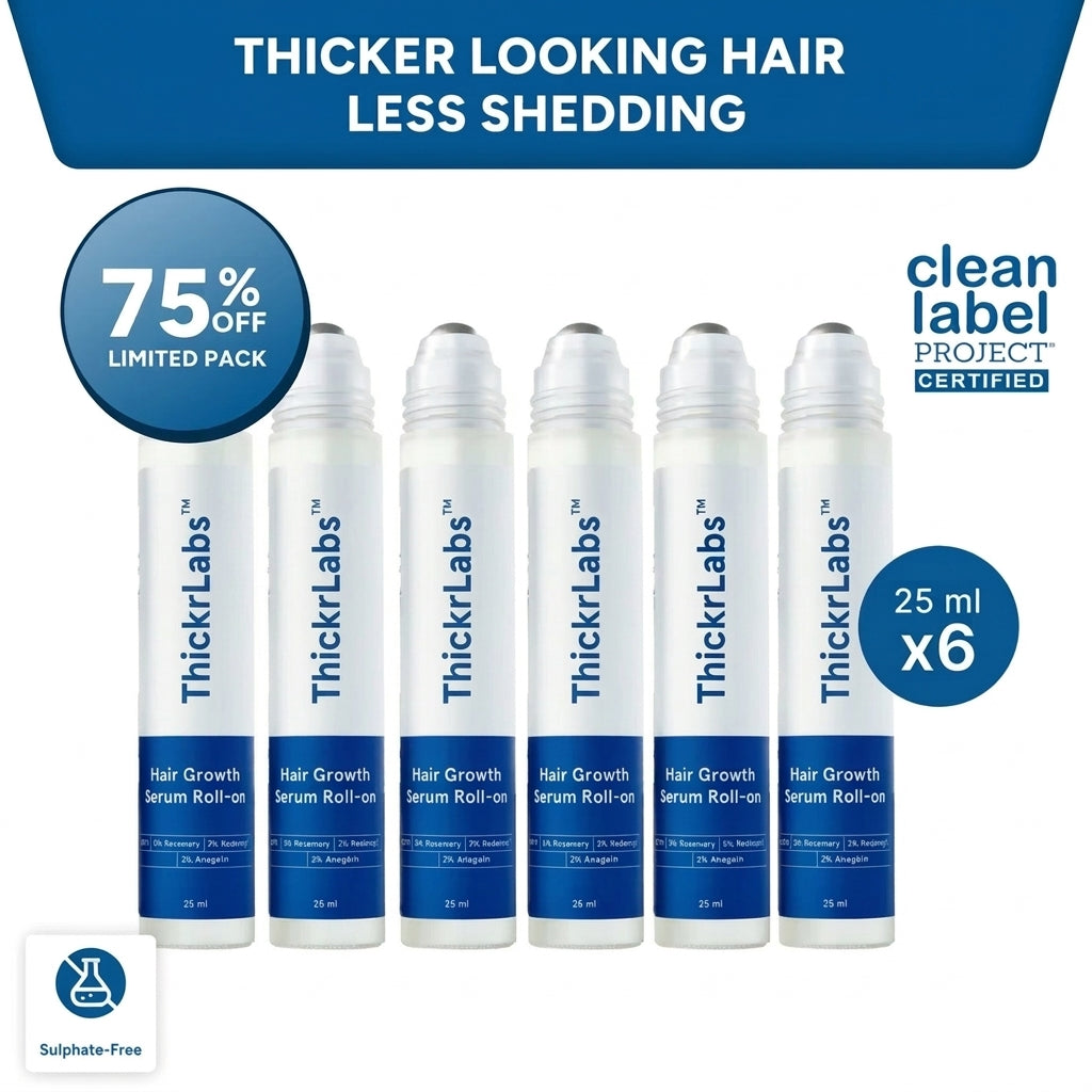 ThickrLabs Advanced Hair Density Roll-On Serum 25 ml | 5% Saw Palmetto, 3% Rosemary, 1% Caffeine Herbasome & 3% Fenugreek | Scalp Serum for Reduced Hair Fall | Men & Women