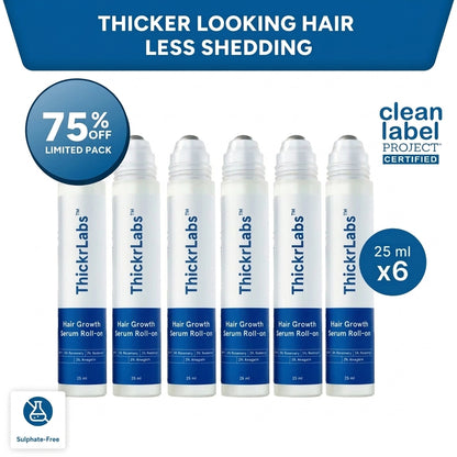 ThickrLabs Advanced Hair Density Roll-On Serum 25 ml | 5% Saw Palmetto, 3% Rosemary, 1% Caffeine Herbasome & 3% Fenugreek | Scalp Serum for Reduced Hair Fall | Men & Women
