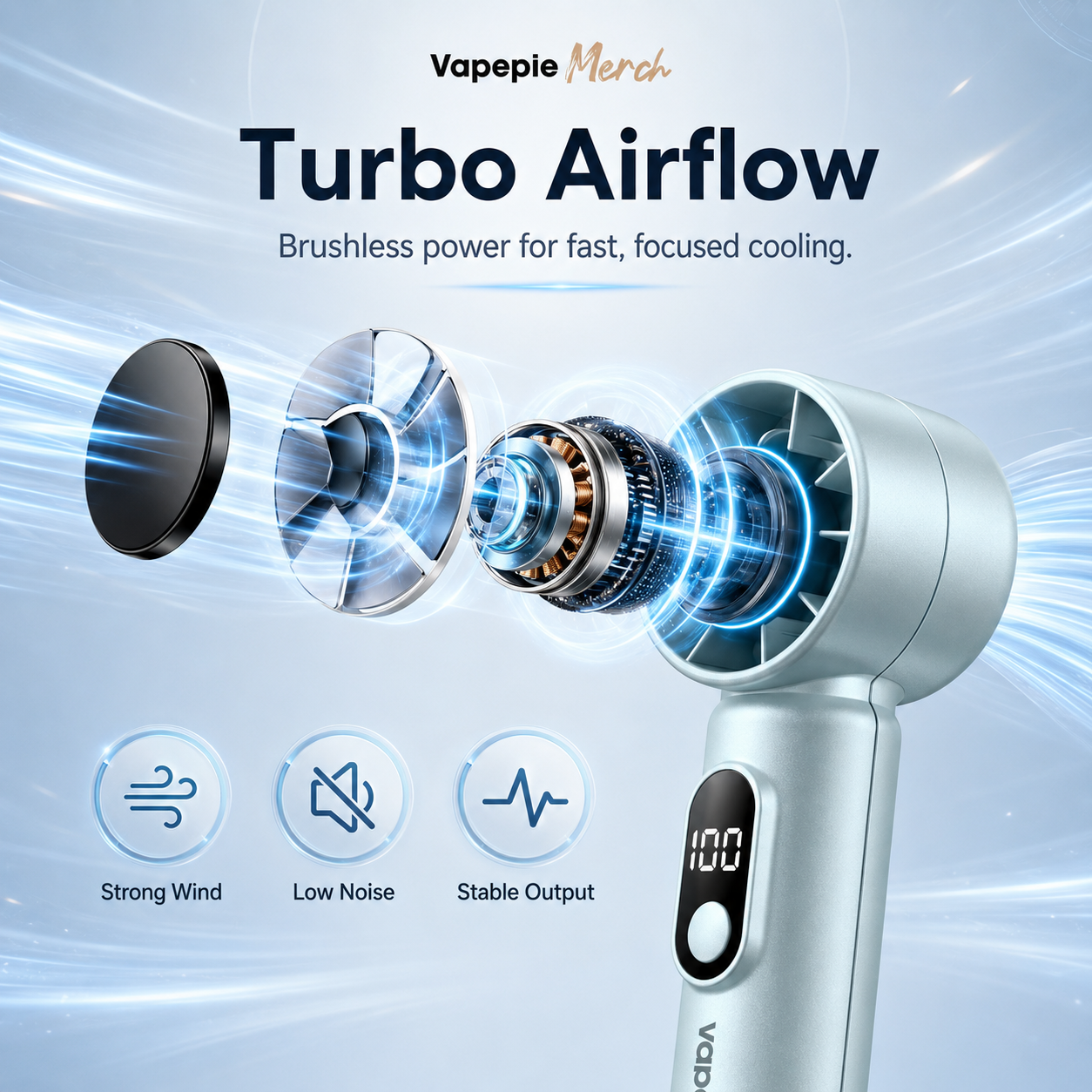 Turbo airflow brushless motor handheld mini fan