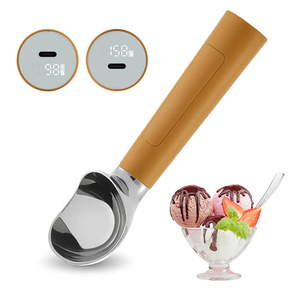 FROSTJOY Heated Ice Cream Scoop Rechargeable Electric Scooper 2 Oz Stainless Steel LED Display IP67 Waterproof Durable for Hard Ice Cream
